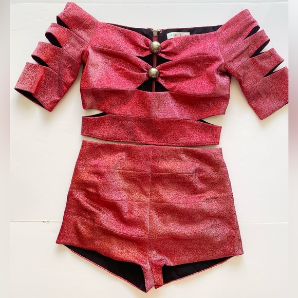 AREA Tops - AREA Banded Crop Top Hot‎ Booty Short Set Red Pink